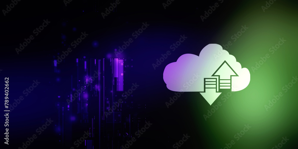 Poster 2d illustration cloud with uploading downloading arrow