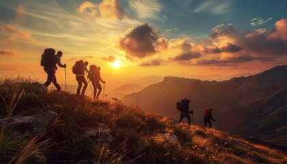 Mountain Hiking Adventure: Sunset Amidst Nature's