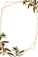 Naklejka premium Green olive leaves png frame design space