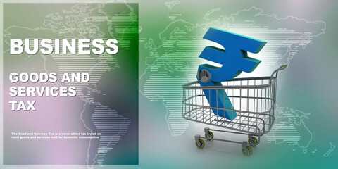 Rupee currency in trolley . 3D rendering illustration