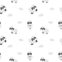 Cute Sheep Seamless Pattern, Cartoon Background vector Illustration