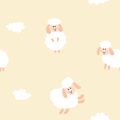 Cute Sheep Seamless Pattern, Cartoon Background vector Illustration