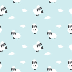 Cute Sheep Seamless Pattern, Cartoon Background vector Illustration