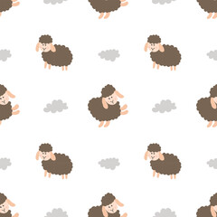 Cute Sheep Seamless Pattern, Cartoon Background vector Illustration