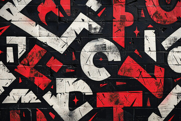 Red black and white Street art graffiti paintings wall abstract decorations background