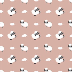 Fototapeta premium Cute Sheep Seamless Pattern, Cartoon Background vector Illustration