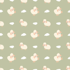Fototapeta premium Cute Sheep Seamless Pattern, Cartoon Background vector Illustration