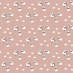 Cute Sheep Seamless Pattern, Cartoon Background vector Illustration