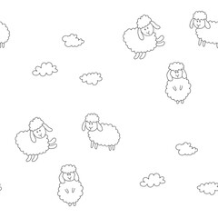 Cute Sheep Seamless Pattern, Cartoon Background vector Illustration