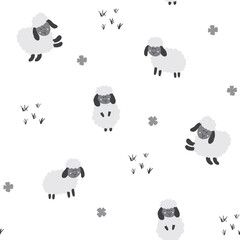 Cute Sheep Seamless Pattern, Cartoon Background vector Illustration