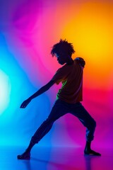 Fototapeta na wymiar Youthful Vibes: African American Teen Dances Neon Studio