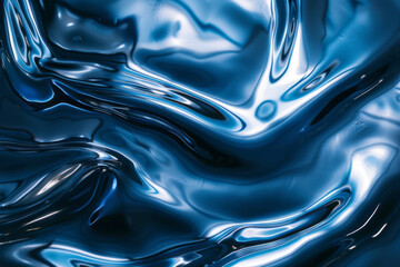Abstract Blue Fluid Art with Waves and Swirls of Metallic Liquid Texture