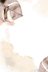 Leaf border frame png with watercolor brush stroke in beige