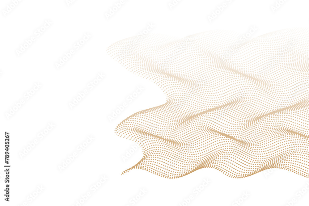 Fototapete flowing dot particles wave pattern, gold isolated on withe background wave with lines created using 