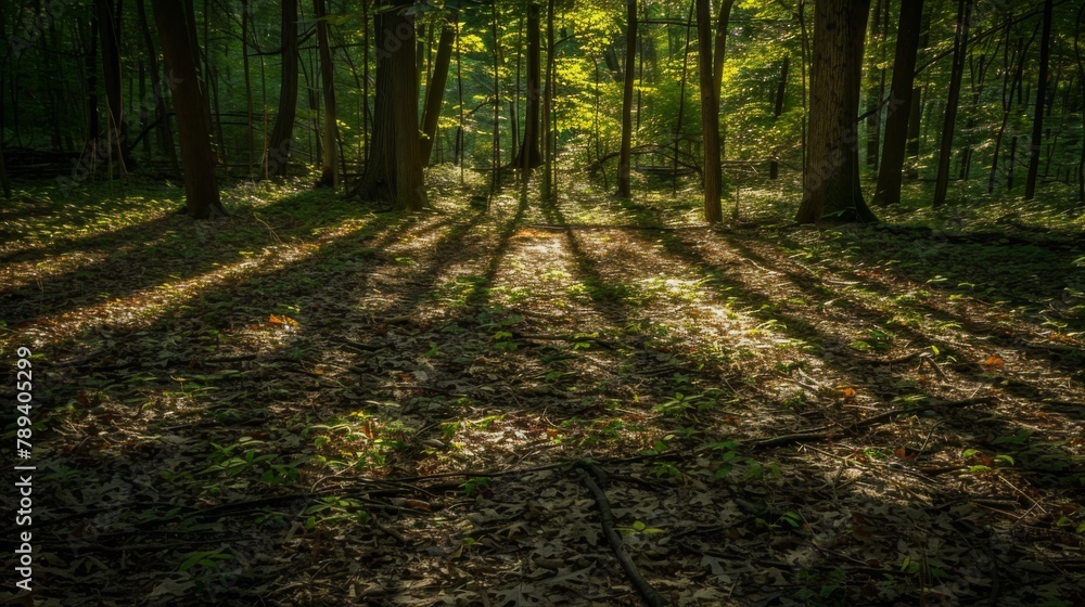 Aufkleber shadows of leaves dappling sunlight on a forest floor, creating a captivating play of light and shad