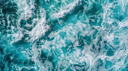 An artistic depiction of above showing a patchwork of turquoise water with swirling foam and delicate splashes. as seen in an image.