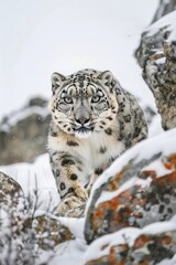 Fototapeta premium Stealthy Snow Leopard: Master Camouflage