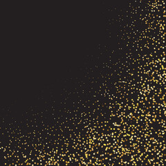 Star Sequin Confetti on Black Background. Christmas Party Frame. Voucher Gift Card Template. Isolated Flat Birthday Card. Golden Stars Banner. Vector Gold Glitter. Falling Particles on Floor.