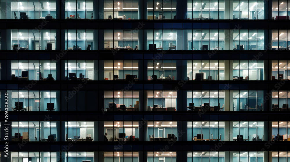 Sticker Corporate Office Building Illuminated at Night