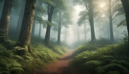 Mysterious-Foggy-Forest-With-Towering-Trees-And-H-