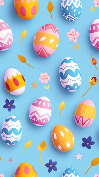 in claymation, in spring inspired colors, Easter pattern easter eggs, spring flowers