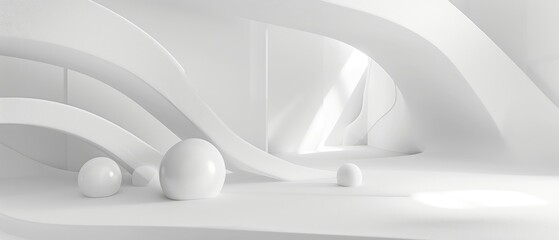 Minimalistic White Curved Structure With Spheres