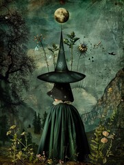 The little witch uses a magic mirror to observe chemical reactions at the molecular level, gaining a deeper understanding of the invisible world ,