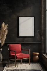 Modern home interior design with black wall generated.Ai