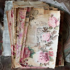  Vintage Floral Scrapbook Paper Stack Clipart