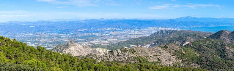 Panoramic view on Mediterranean sea and Malaga city, Andalusia, Malaga, Spain
