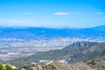 Panoramic view on Mediterranean sea and Malaga city, Andalusia, Malaga, Spain