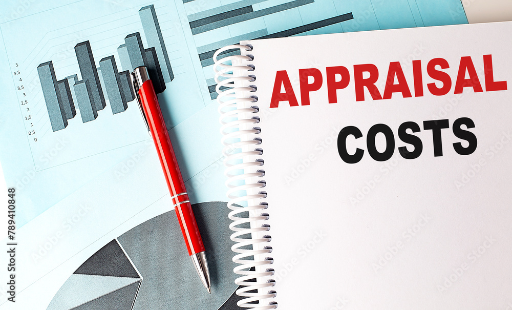 Poster appraisal costs text on notebook on chart background