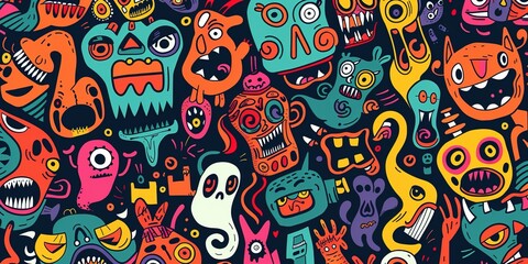 Fototapeta premium Colorful background, Abstract graffiti cartoon monsters