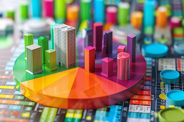 A digital representation of real estate investment distribution in the form of an interactive pie chart with vibrant colors clear legends