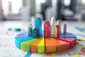 A digital representation of real estate investment distribution in the form of an interactive pie chart with vibrant colors clear legends