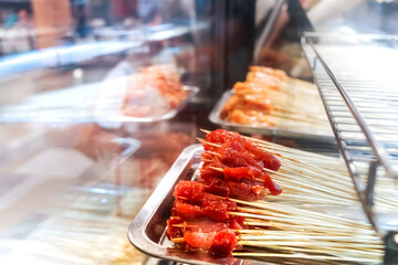 Satay menu displayed at a local stall. Asian culinary traditional food.