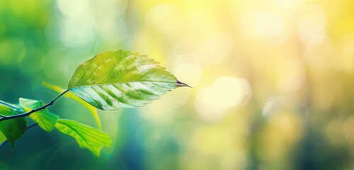 Fresh Green Leaf on Sunny Bokeh Background