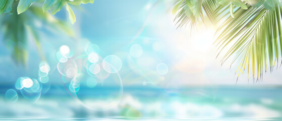 tropical island with palm trees background with room for text. - obrazy, fototapety, plakaty