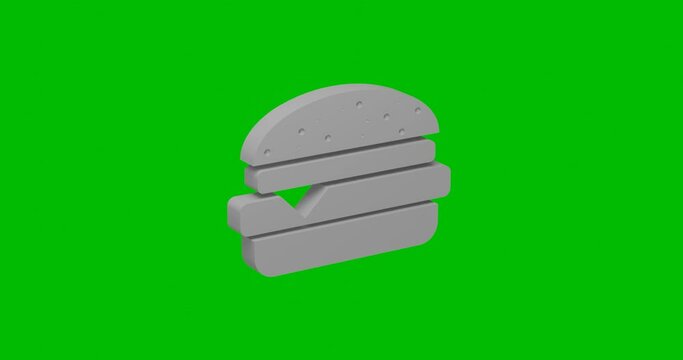 Animation of rotation of a white hamburger symbol with shadow. Simple and complex rotation. Seamless looped 4k animation on green chroma key background