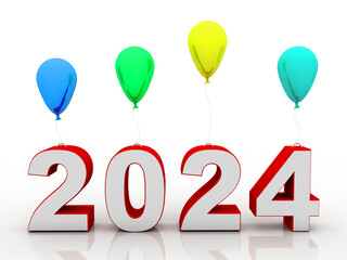 3d illustration balloon connected 2024 New Year