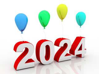 3d illustration balloon connected 2024 New Year