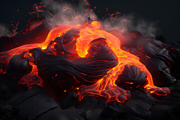 hot volcanic lava. mountains. explosion