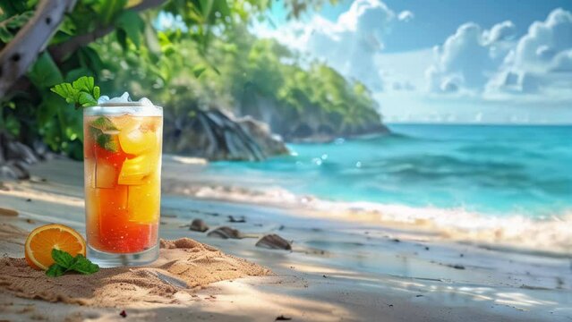 Summer cocktail on tropical beach
