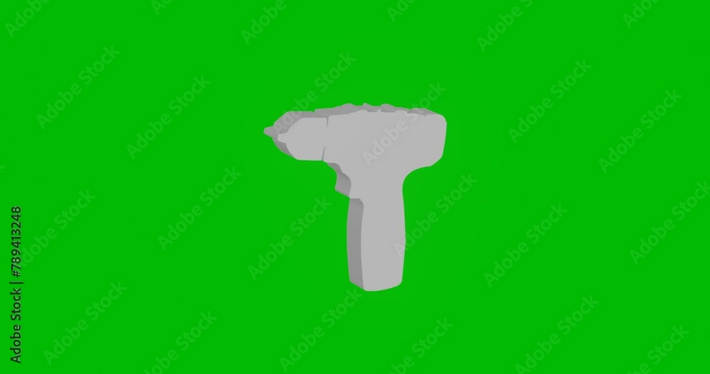 Poster animation of rotation of a white electric screwdriver symbol with shadow. simple and complex rotatio