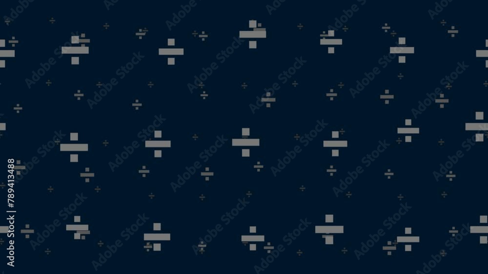 Poster division symbols float horizontally from left to right. parallax fly effect. floating symbols are lo