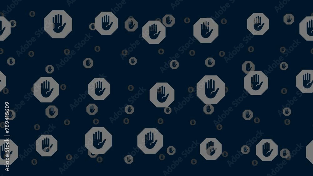 Poster stop hand symbols float horizontally from left to right. parallax fly effect. floating symbols are l