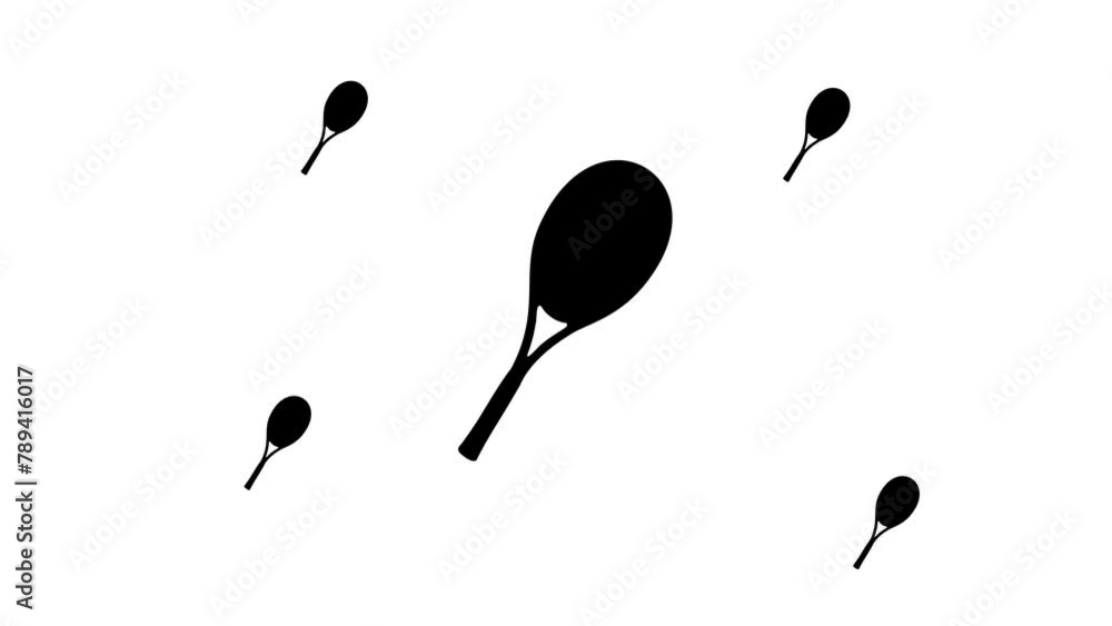Poster zoom in and out animation the tennis racket symbol. large black symbol in the center and four small 