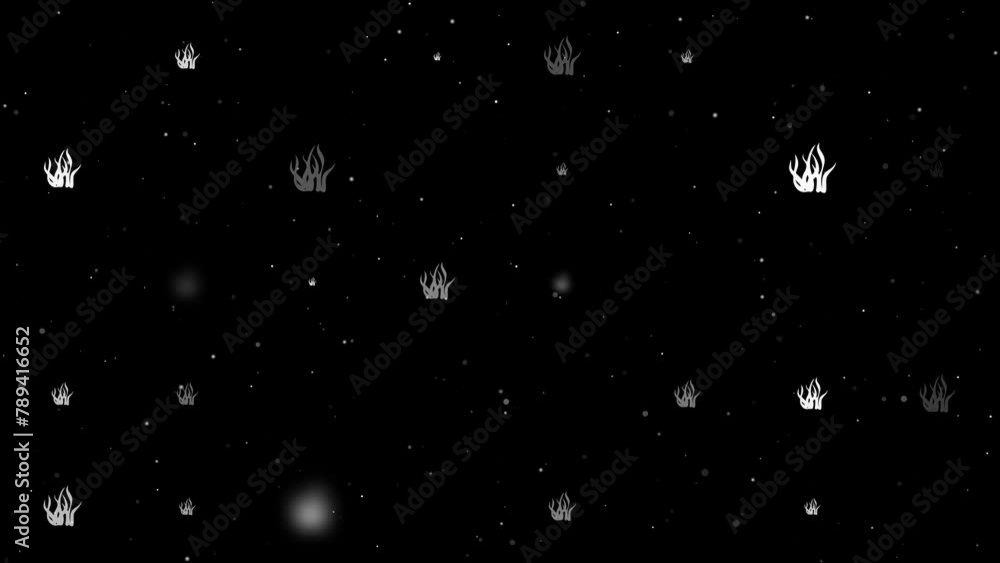 Poster template animation of evenly spaced seaweed symbols of different sizes and opacity. animation of tra