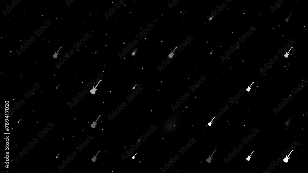 Poster template animation of evenly spaced guitar symbols of different sizes and opacity. animation of tran