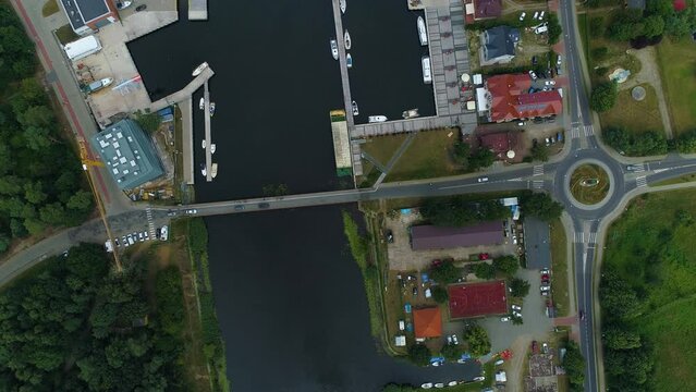 Top Down Port Bridge River Mrzezyno Most Rzeka Rega Aerial View Poland